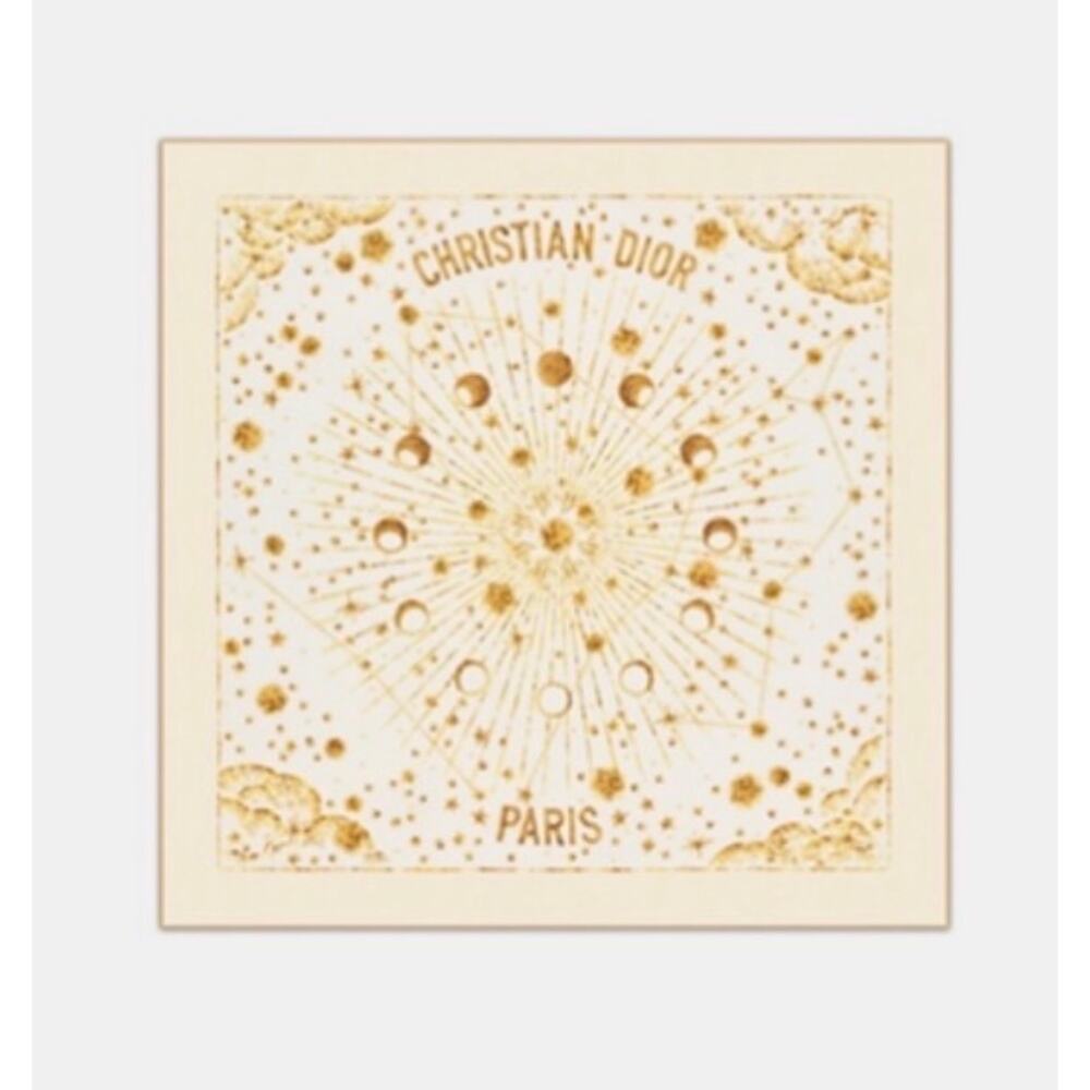 Christian Dior Astral 70 White and Gold-Tone Silk Square Scarf Twill NWT